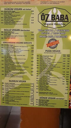 A menu of Öz Baba
