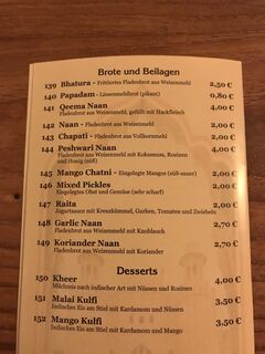 A menu of Punjab Tandoori