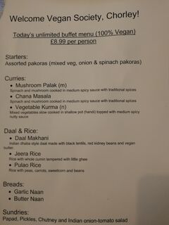 A menu of The Indian Place