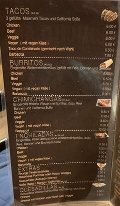 A menu of Chichilas Tex Mex