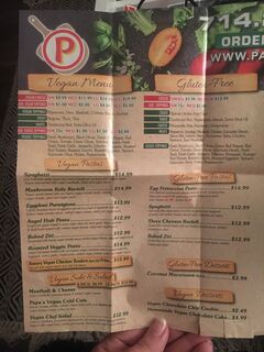 A menu of Papa Pizza Pie, Glendora