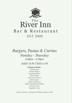A menu of The River Inn