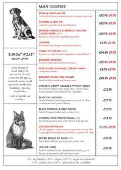 A menu of Fox & Hounds