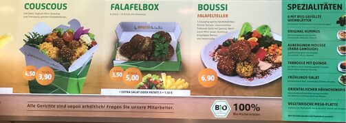 A menu of Boussi Falafel