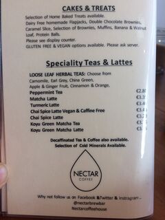 A menu of Nectar Coffee