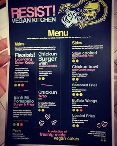 A menu of Resist! Vegan Kitchen