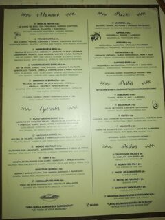 A menu of La Hoja Verde