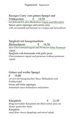 A menu of Panoramarestaurant Karren