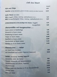 A menu of Cafe Soul Beach