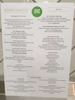 A menu of Ultimate Vegan Cafe