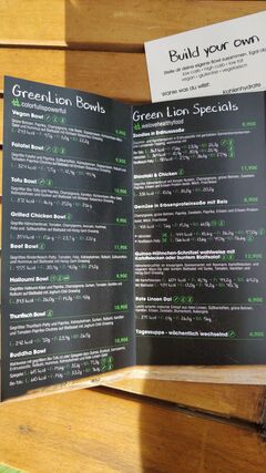 A menu of Green Lion