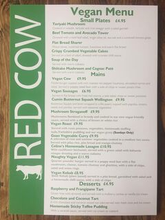 A menu of The Red Cow