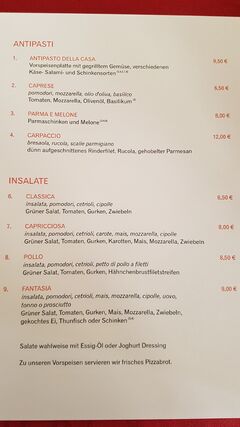 A menu of Tempo di Pizza