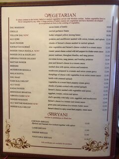 A menu of Nirvana Indian Cuisine