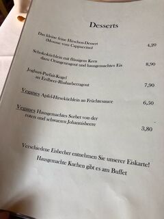 A menu of Landhotel Hirschen