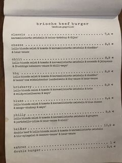 A menu of beißer burger