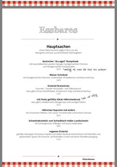 A menu of Klara