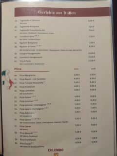 A menu of Colombo