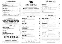 A menu of Fat Hippo Underground