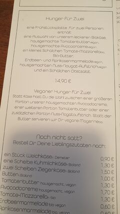 A menu of Café Küstenkind