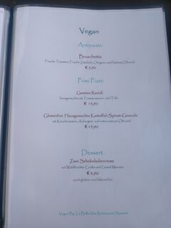 A menu of La Bella Vita