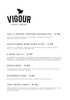 A menu of Vigour Kitchen