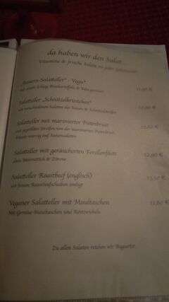 A menu of Landhaus Zimmermann