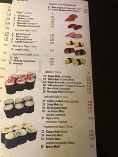 A menu of Tokyo Kaiten Sushi
