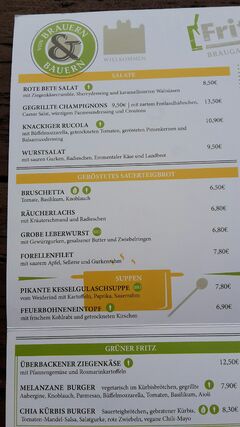 A menu of Fritz Braugasthaus, Greifswald