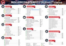 A menu of ROLLERCOASTERRESTAURANT