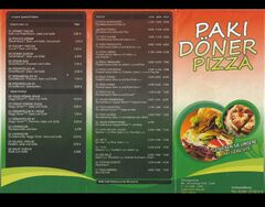A menu of Paki Döner Pizza