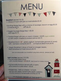 A menu of The Barge Tearooms