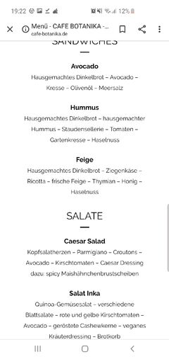 A menu of Cafe Botanika