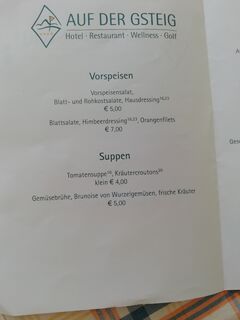 A menu of Auf der Gsteig