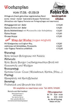 A menu of Kohler Eck
