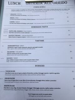 A menu of Osteria all’ Orrido