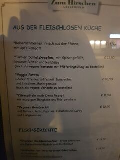 A menu of Zum Hirschen