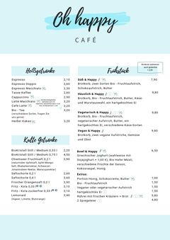 A menu of Oh happy Café