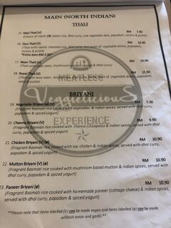 A menu of Veggielicious Cafe