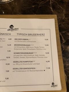 A menu of Bruderherz
