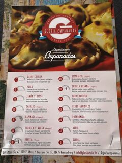A menu of Gloria Empanadas