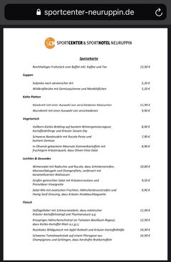 A menu of SportCenter Neuruppin