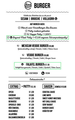 A menu of Wippel Burger & Grill