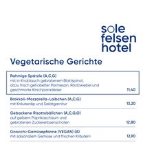 A menu of Sole Felsen Welt