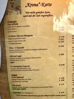 A menu of Hotel Krone