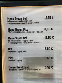 A menu of Green Panier