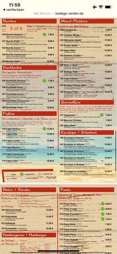 A menu of Bodega Verden
