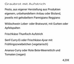 A menu of Kleine Feinschmeckerei
