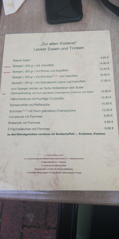 A menu of Zur Alten Küsterei