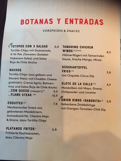 A menu of Santos Neubau